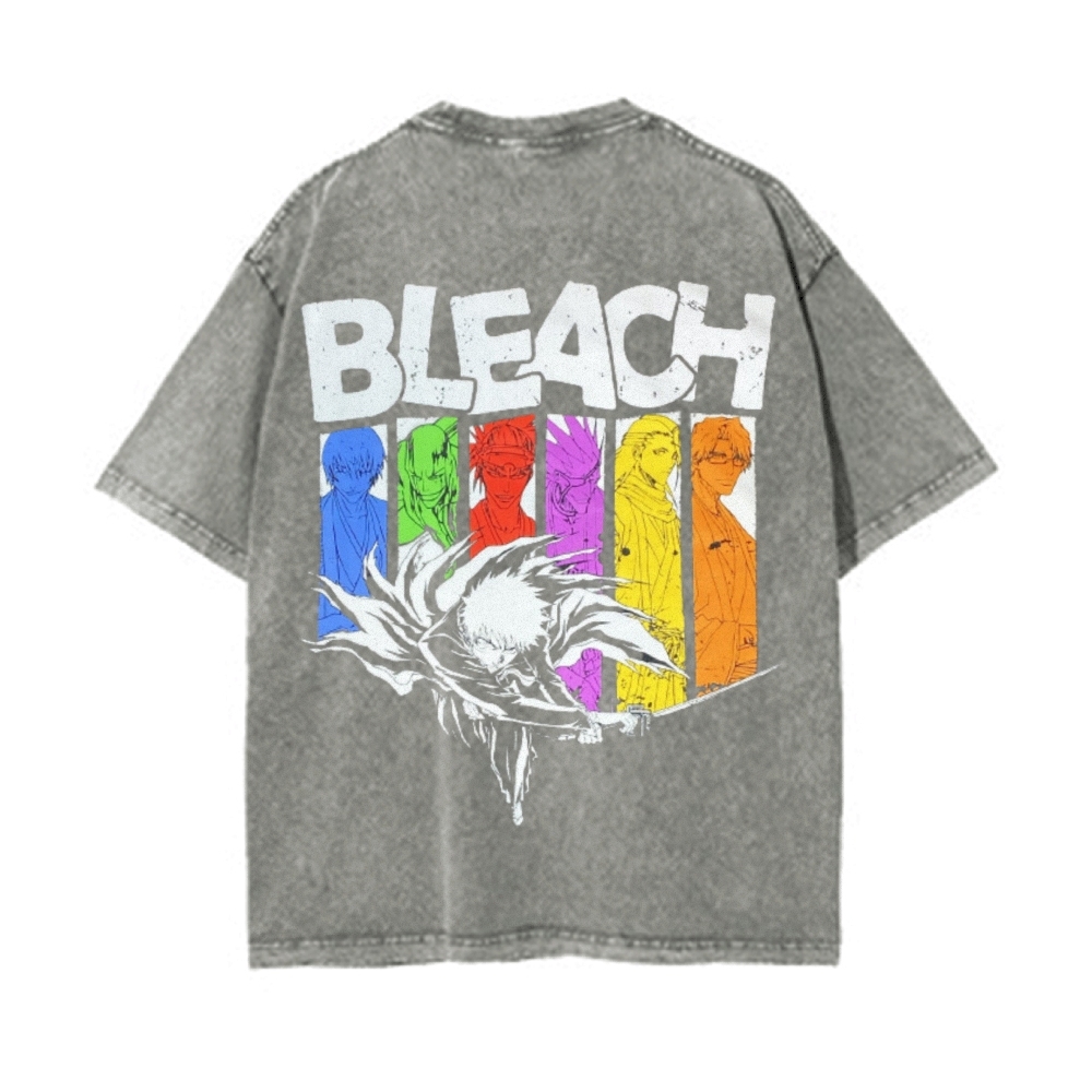 Vintage Unisex-Adult Oversized Washed Cotton T-Shirt Graphic BLEACH - Shinigami T-shirt-Uraldept Trendy Clothing Store
