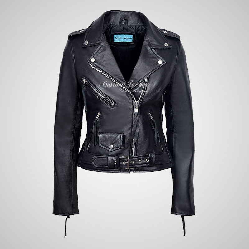 Ladies BRANDO Biker Leather Jacket Soft Leather Jacket-LL Trendy Clothing Store