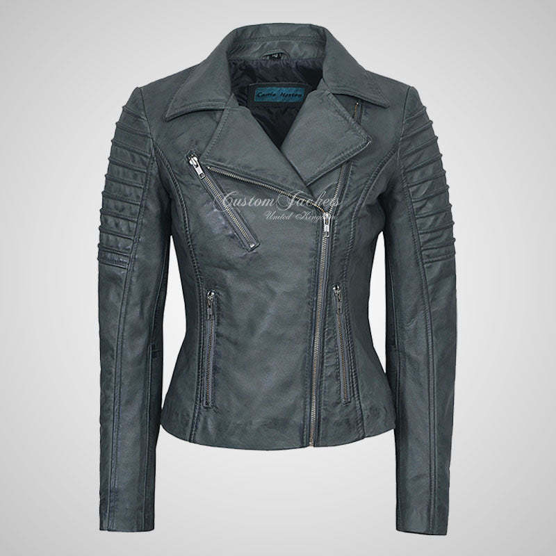 ROSETTA Ladies Biker Leather Jacket Soft Lambskin Napa Leather-LL Trendy Clothing Store