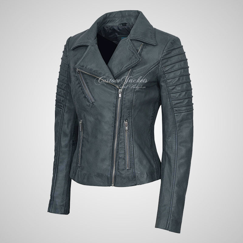 ROSETTA Ladies Biker Leather Jacket Soft Lambskin Napa Leather-LL Trendy Clothing Store