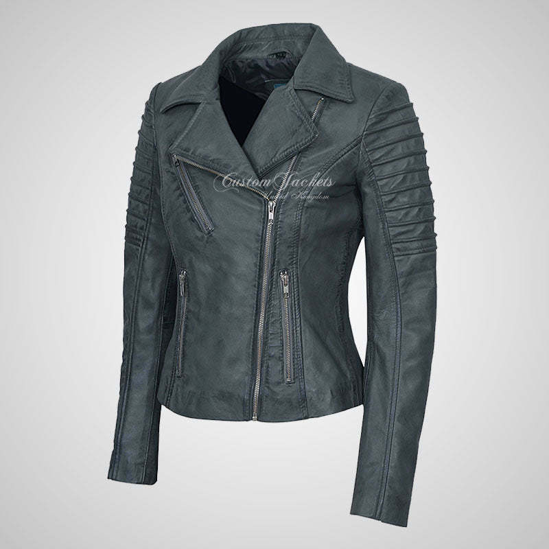 ROSETTA Ladies Biker Leather Jacket Soft Lambskin Napa Leather-LL Trendy Clothing Store