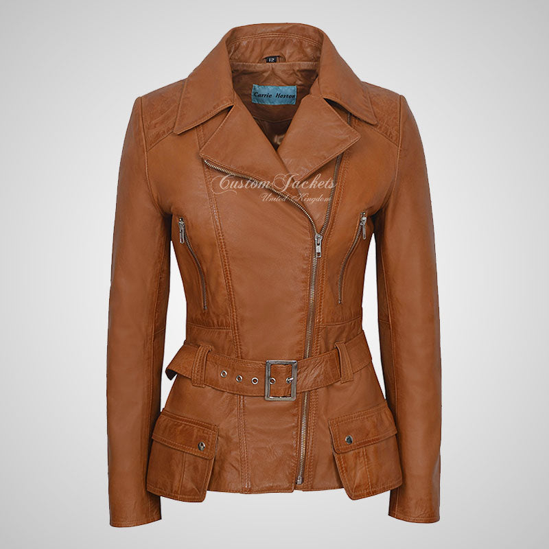 MOLLY Women Belted Biker Leather Jacket Lambskin Leather-LL Trendy Clothing Store