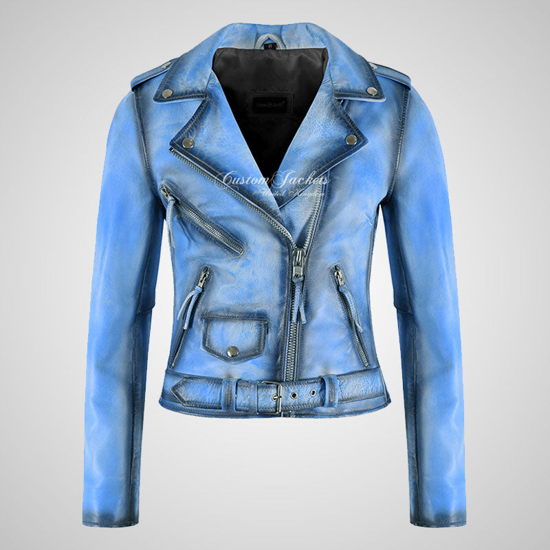 BRANDO Women Leather Biker Jacket Vintage Waxed Rocker Jacket-LL Trendy Clothing Store