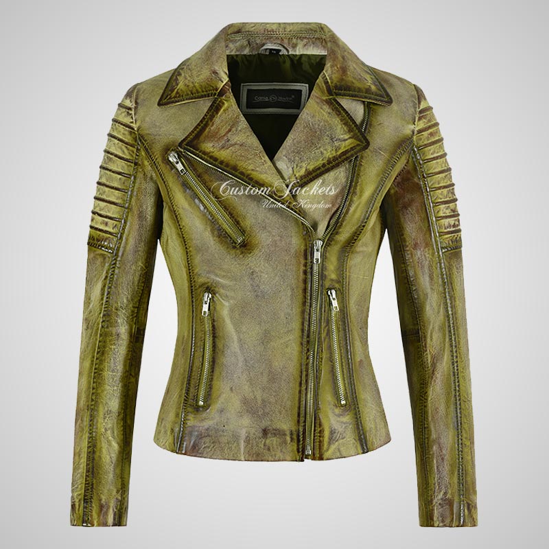 ROSETTA Ladies Vintage Leather Biker Jacket Soft Lambskin Napa Leather-LL Trendy Clothing Store