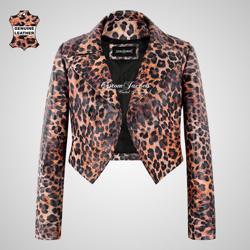 LUISA Ladies Leather Bolero Jacket Short Fitted Jacket Leopard Print-LL Trendy Clothing Store