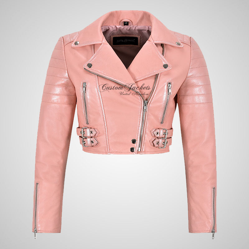 VOGUE Womens Leather Cropped Jacket Short Biker Leather Jacket-LL Trendy Clothing Store