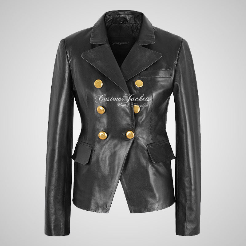 AZALEA Womens Leather Blazer Jacket Black Fitted Leather Jacket-LL Trendy Clothing Store