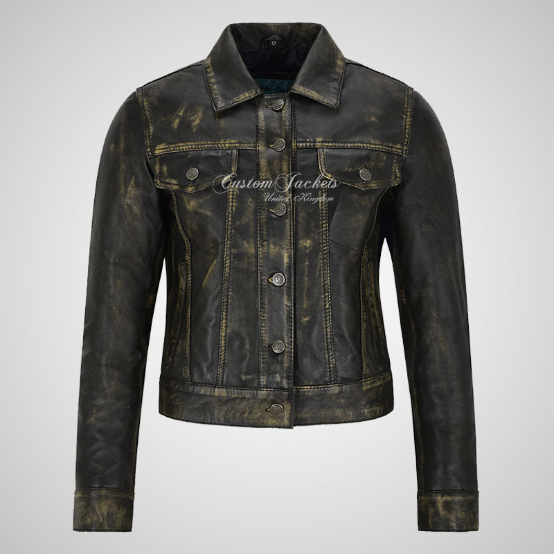 CHLOE Women's TRUCKER Vintage Leather Jacket Leather Shacket-LL Trendy Clothing Store