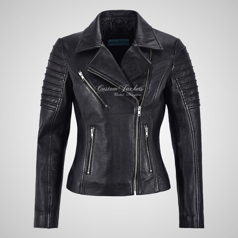 ROSETTA Ladies Biker Leather Jacket Soft Lambskin Napa Leather-LL Trendy Clothing Store