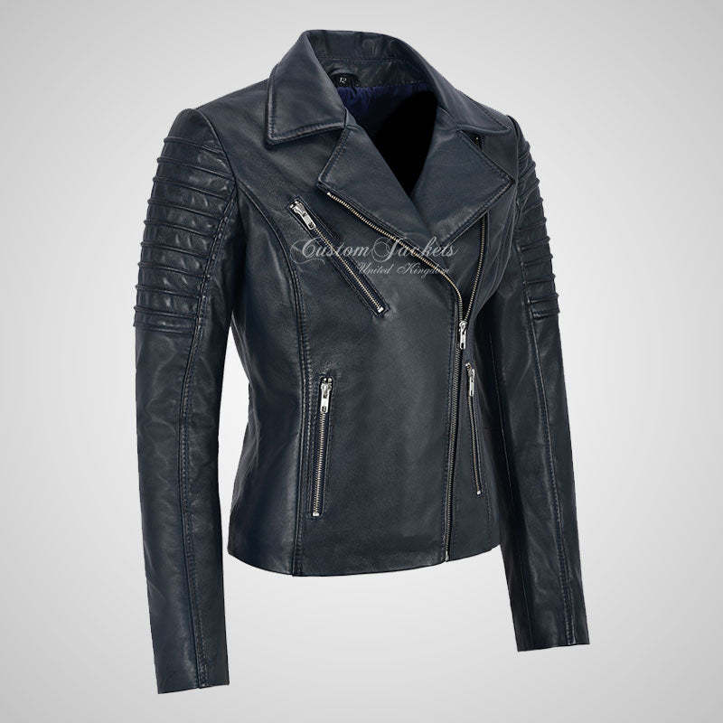ROSETTA Ladies Biker Leather Jacket Soft Lambskin Napa Leather-LL Trendy Clothing Store