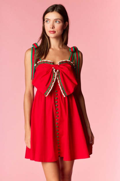Red Bow & Button Dress RTS-LL Trendy Clothing Store