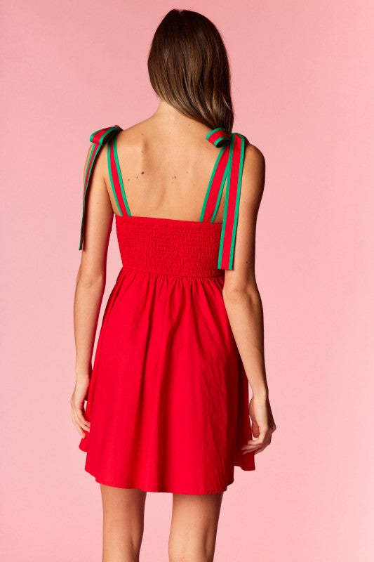 Red Bow & Button Dress RTS-LL Trendy Clothing Store