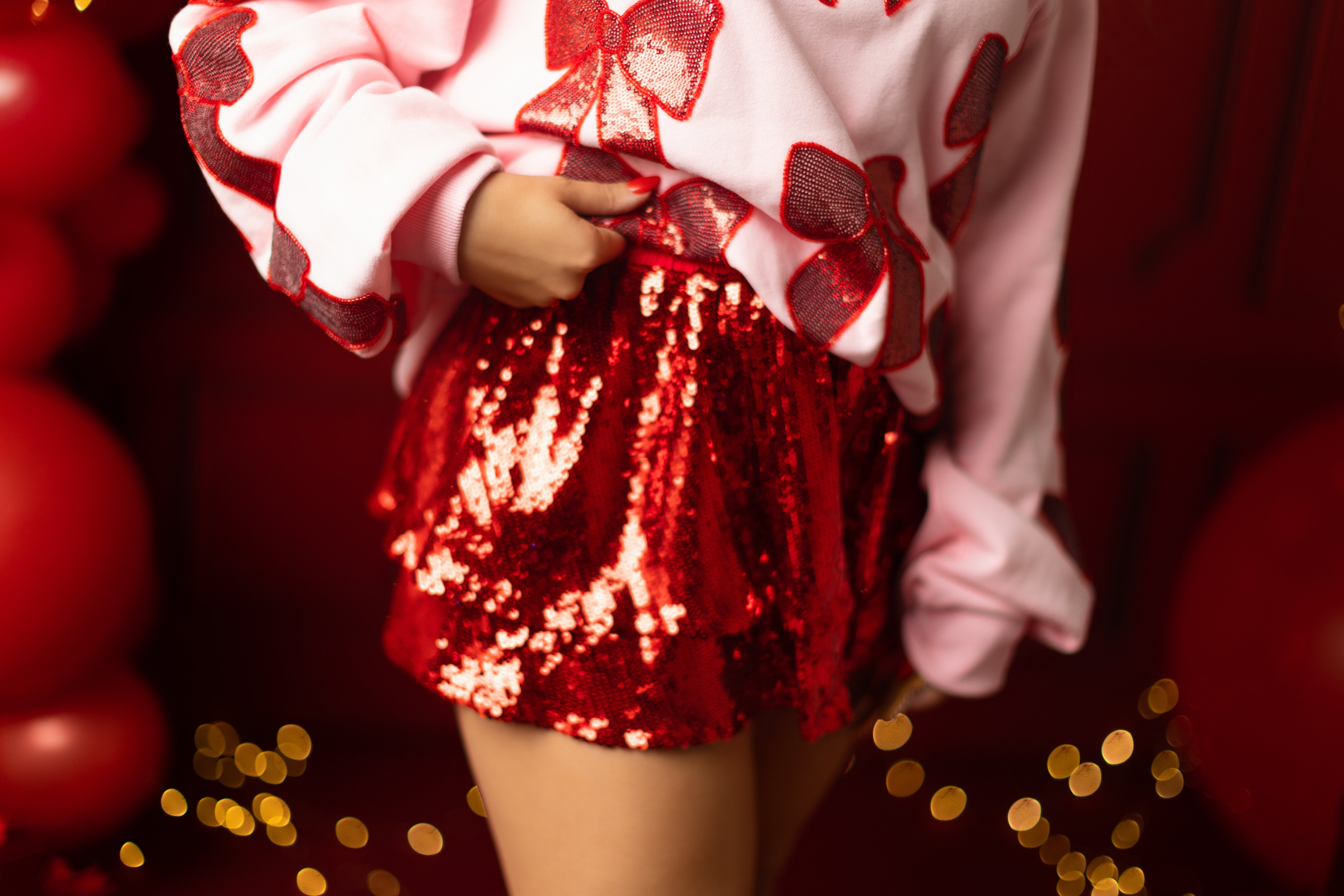 Sequin Red Party Skort (PREORDER)-LL Trendy Clothing Store