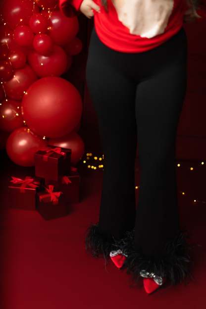 Black Feather Pants (PREORDER)-LL Trendy Clothing Store