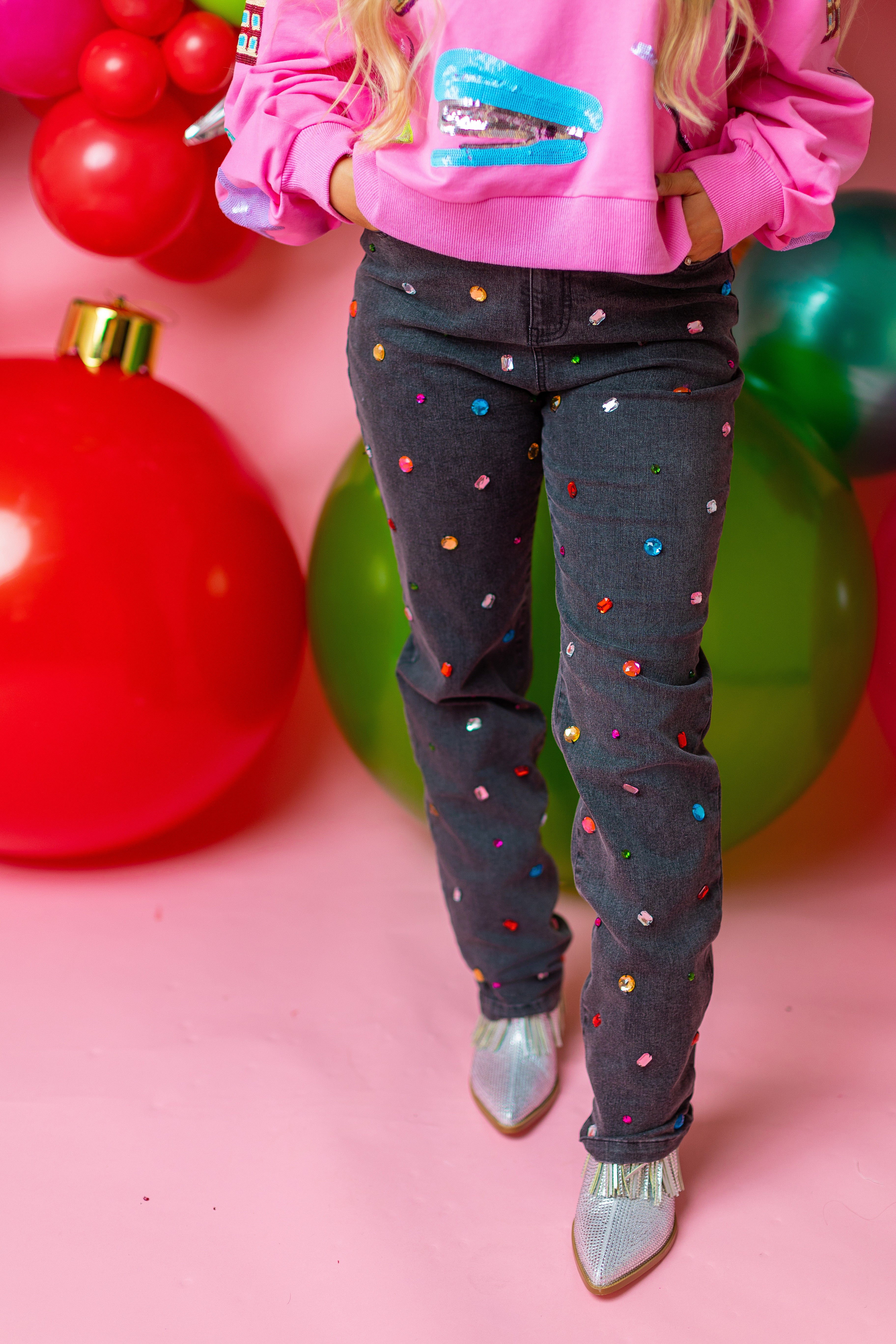 Rhinestone Black Party Jeans  (PREORDER)-LL Trendy Clothing Store