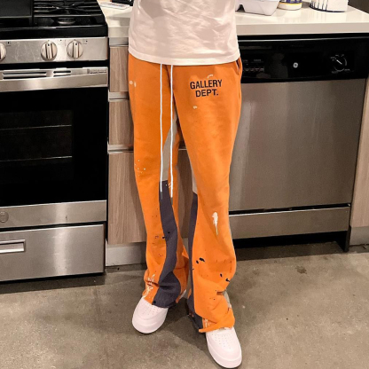 Letter Splicing Color Print Flared Trousers-Uraldept Trendy Clothing Store