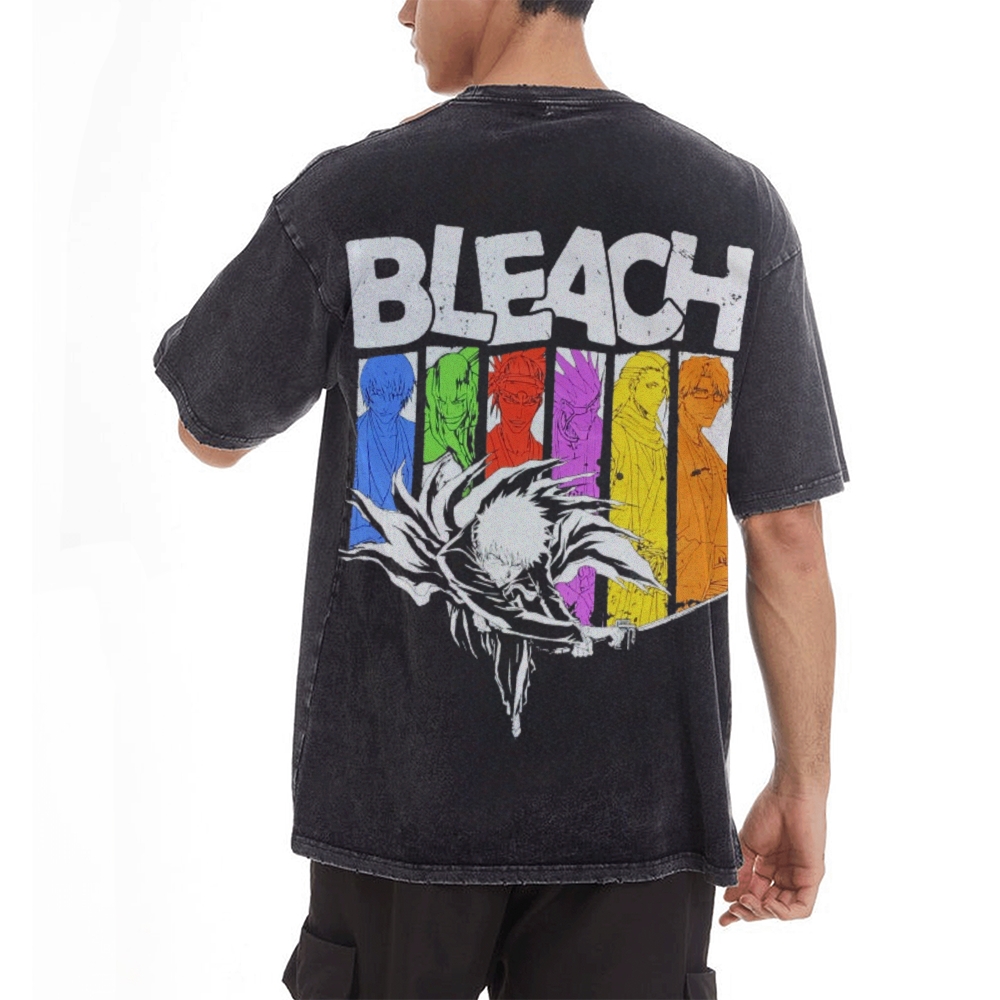 Vintage Unisex-Adult Oversized Washed Cotton T-Shirt Graphic BLEACH - Shinigami T-shirt-Uraldept Trendy Clothing Store