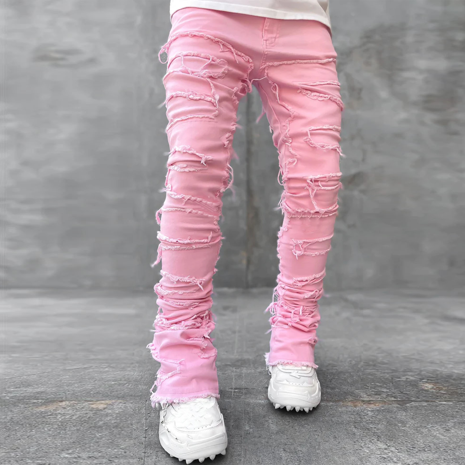 Street Chic Stretch Patch Denim Straight Leg Pants-LL Trendy Clothing Store