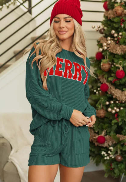 MERRY Round Neck Long Sleeve Top and Shorts Lounge Set-LL Trendy Clothing Store