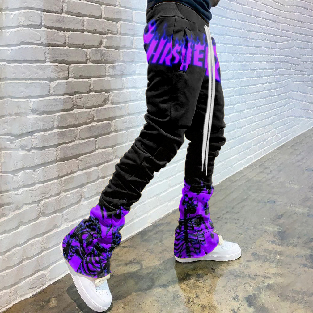 Casual Print Drawstring Flared Trousers-Uraldept Trendy Clothing Store