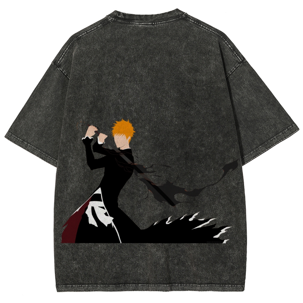 Kurozaki ichigo Bankai Steetwear Washed T-Shirt-Uraldept Trendy Clothing Store