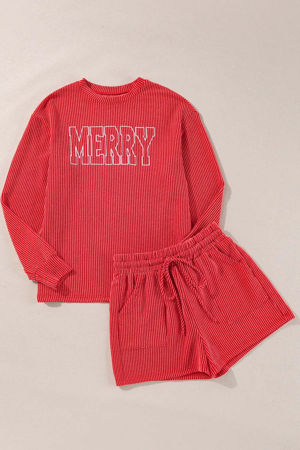 MERRY Round Neck Long Sleeve Top and Shorts Lounge Set-LL Trendy Clothing Store