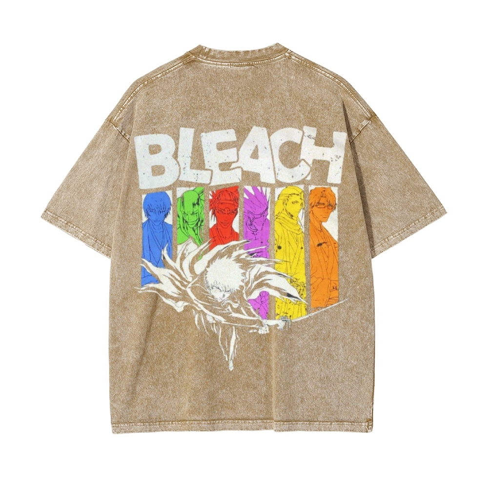 Vintage Unisex-Adult Oversized Washed Cotton T-Shirt Graphic BLEACH - Shinigami T-shirt-Uraldept Trendy Clothing Store