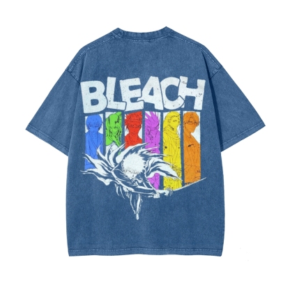 Vintage Unisex-Adult Oversized Washed Cotton T-Shirt Graphic BLEACH - Shinigami T-shirt-Uraldept Trendy Clothing Store