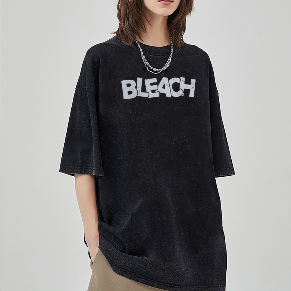 Vintage Unisex-Adult Oversized Washed Cotton T-Shirt Graphic BLEACH - Shinigami T-shirt-Uraldept Trendy Clothing Store