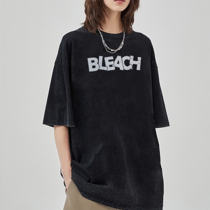 Vintage Unisex-Adult Oversized Washed Cotton T-Shirt Graphic BLEACH - Shinigami T-shirt-Uraldept Trendy Clothing Store