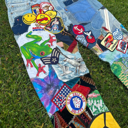 Casual Street Patch Denim Trousers-Uraldept Trendy Clothing Store