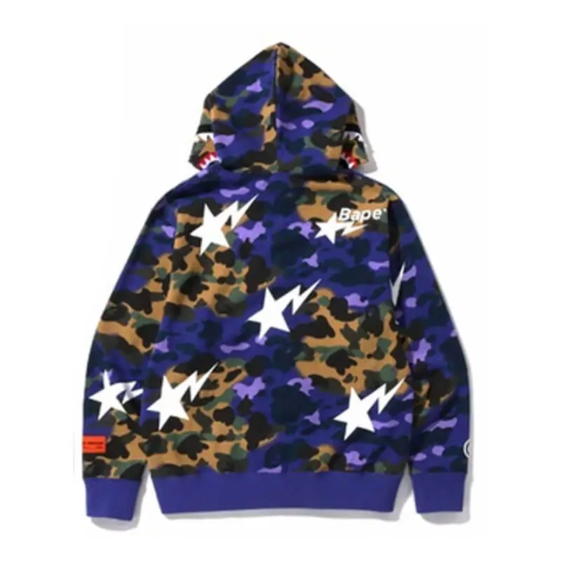 New  Camo Shark Zip Up Hoodie-OSI