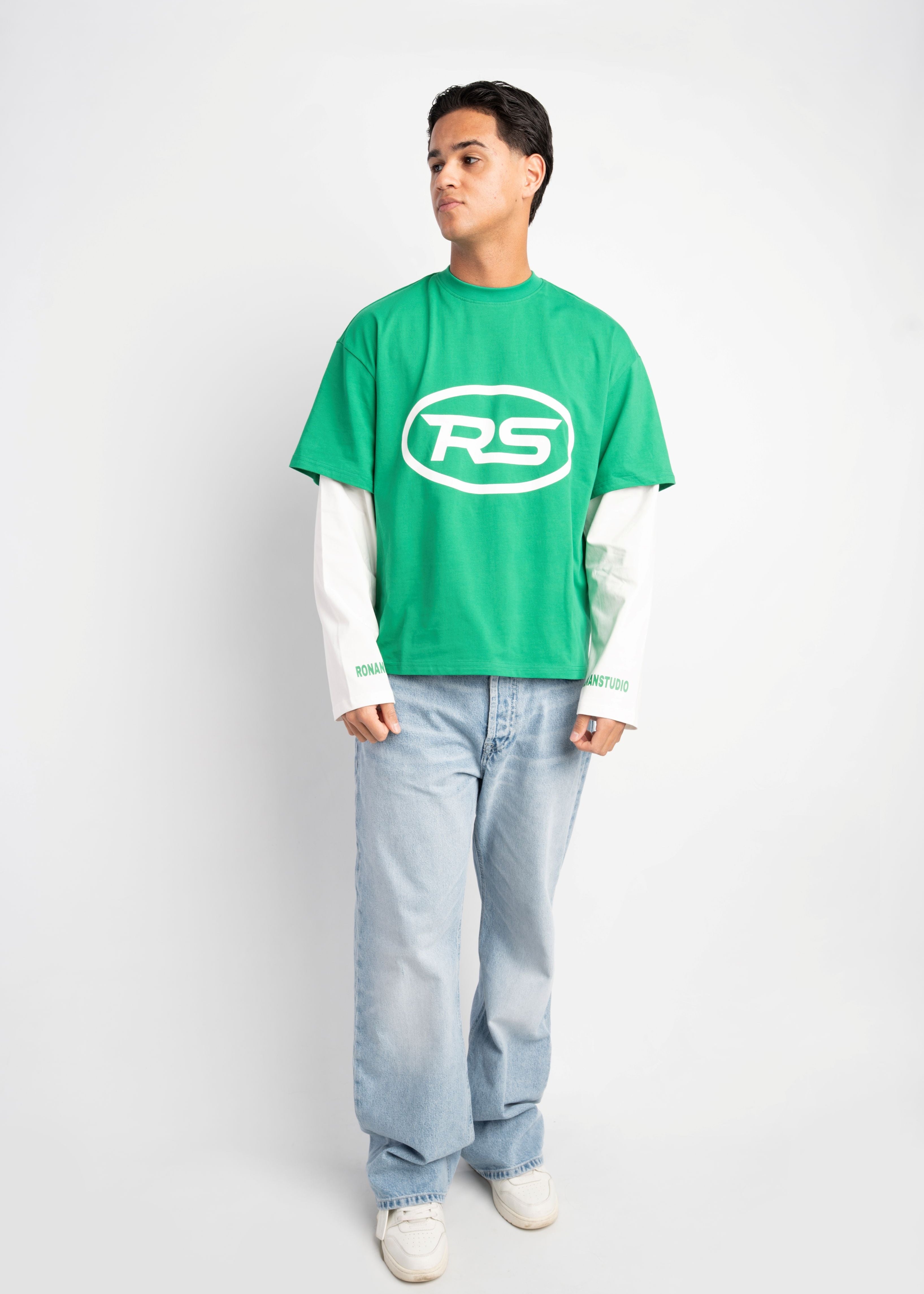 PRE-ORDER RS DOUBLE SLEEVE GREEN & WHITE