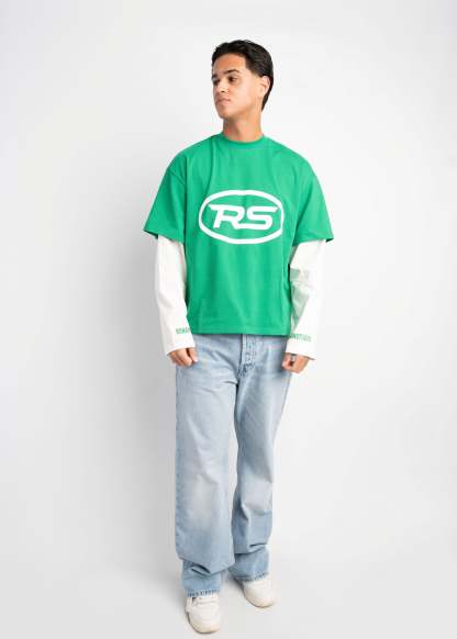 PRE-ORDER RS DOUBLE SLEEVE GREEN & WHITE