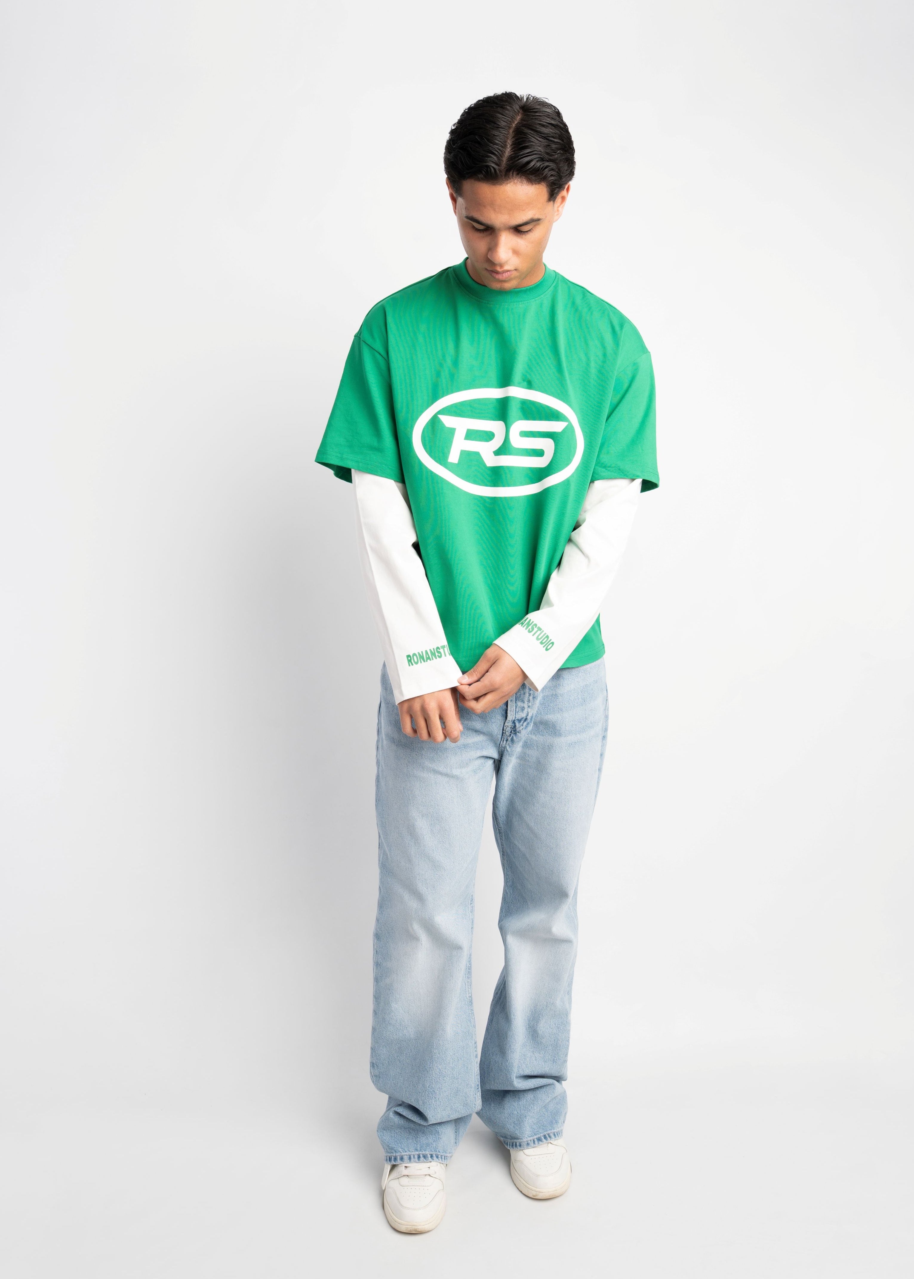PRE-ORDER RS DOUBLE SLEEVE GREEN & WHITE