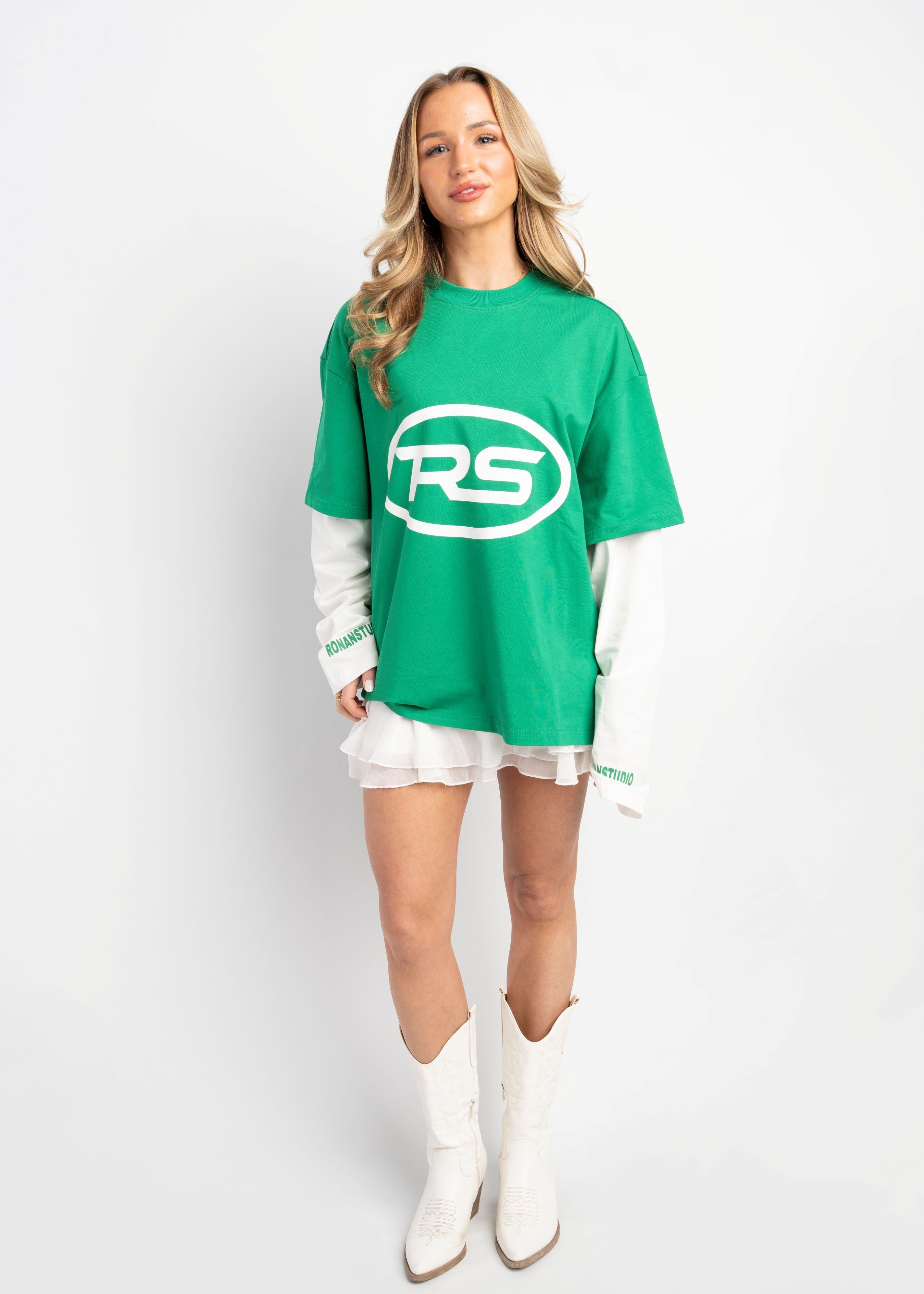 PRE-ORDER RS DOUBLE SLEEVE GREEN & WHITE