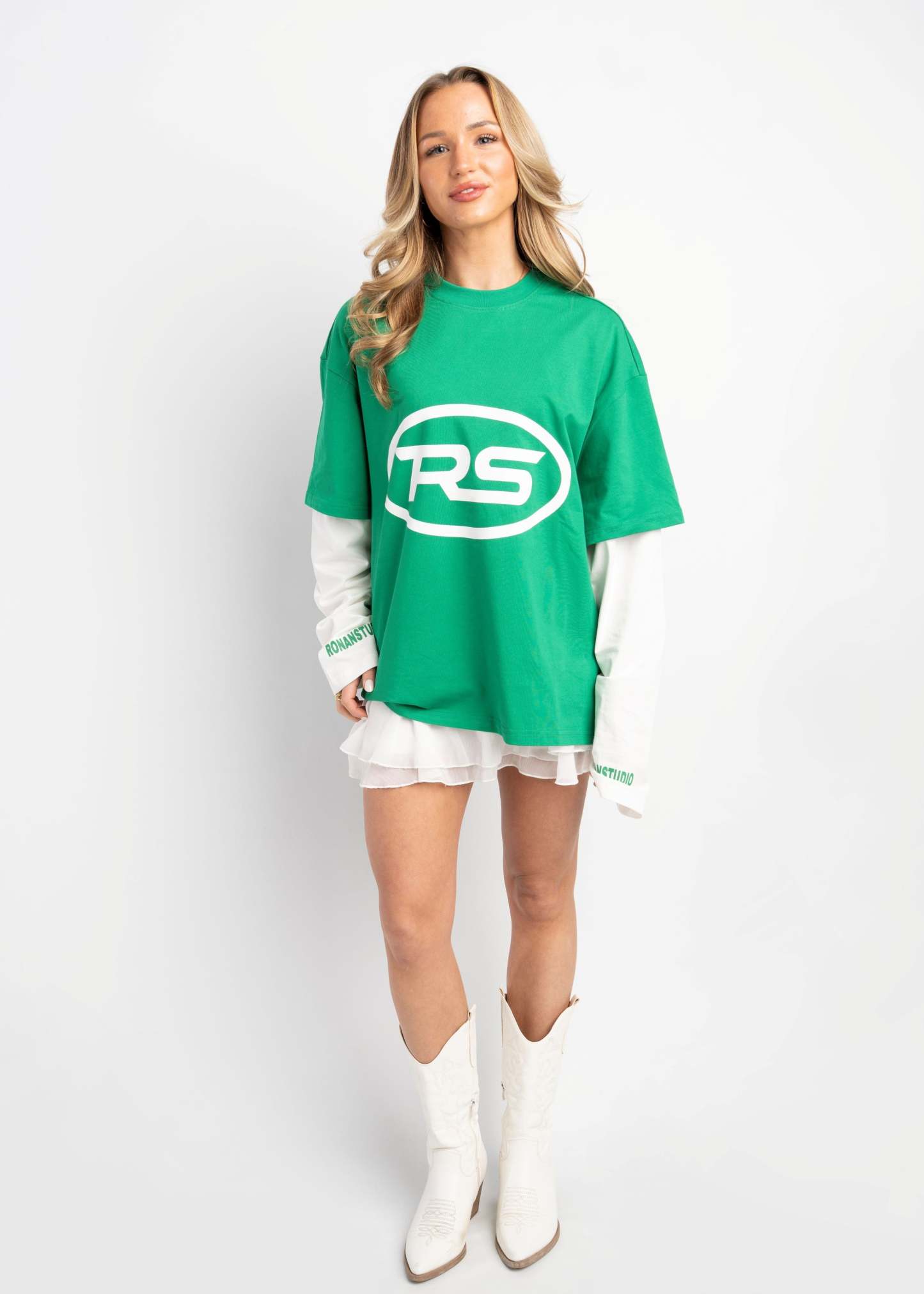 PRE-ORDER RS DOUBLE SLEEVE GREEN & WHITE