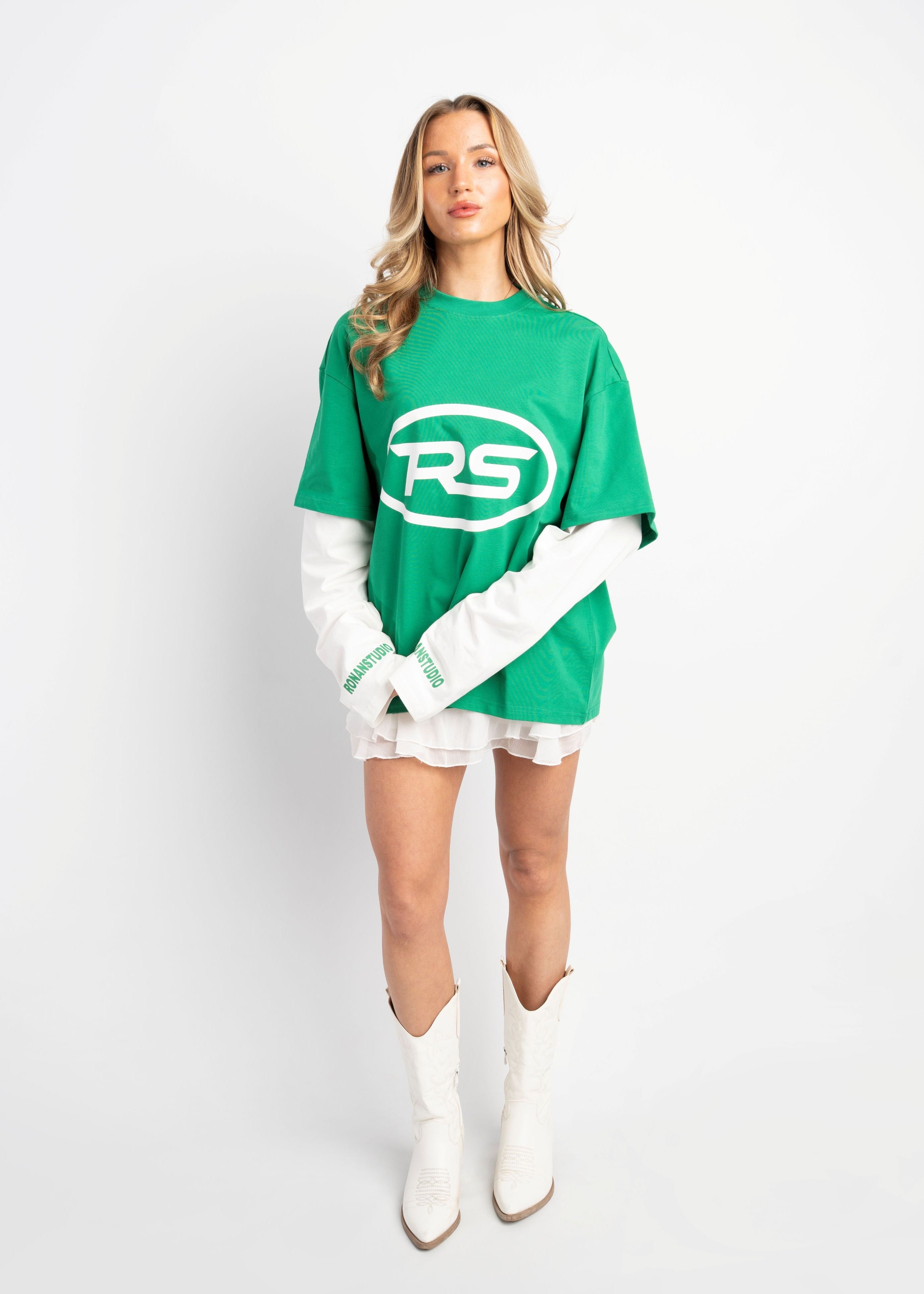 PRE-ORDER RS DOUBLE SLEEVE GREEN & WHITE