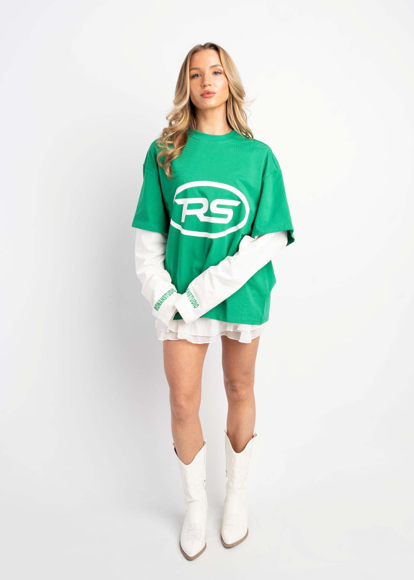 PRE-ORDER RS DOUBLE SLEEVE GREEN & WHITE