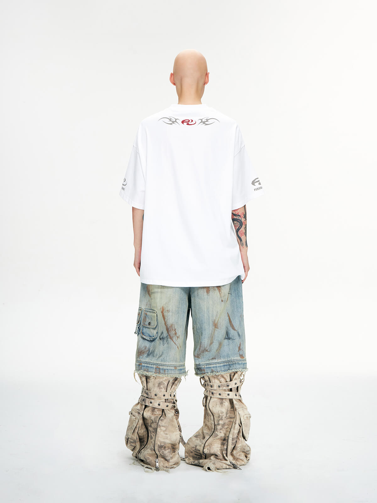 Personsoul Detachable Paneled Camo Baggy Jeans