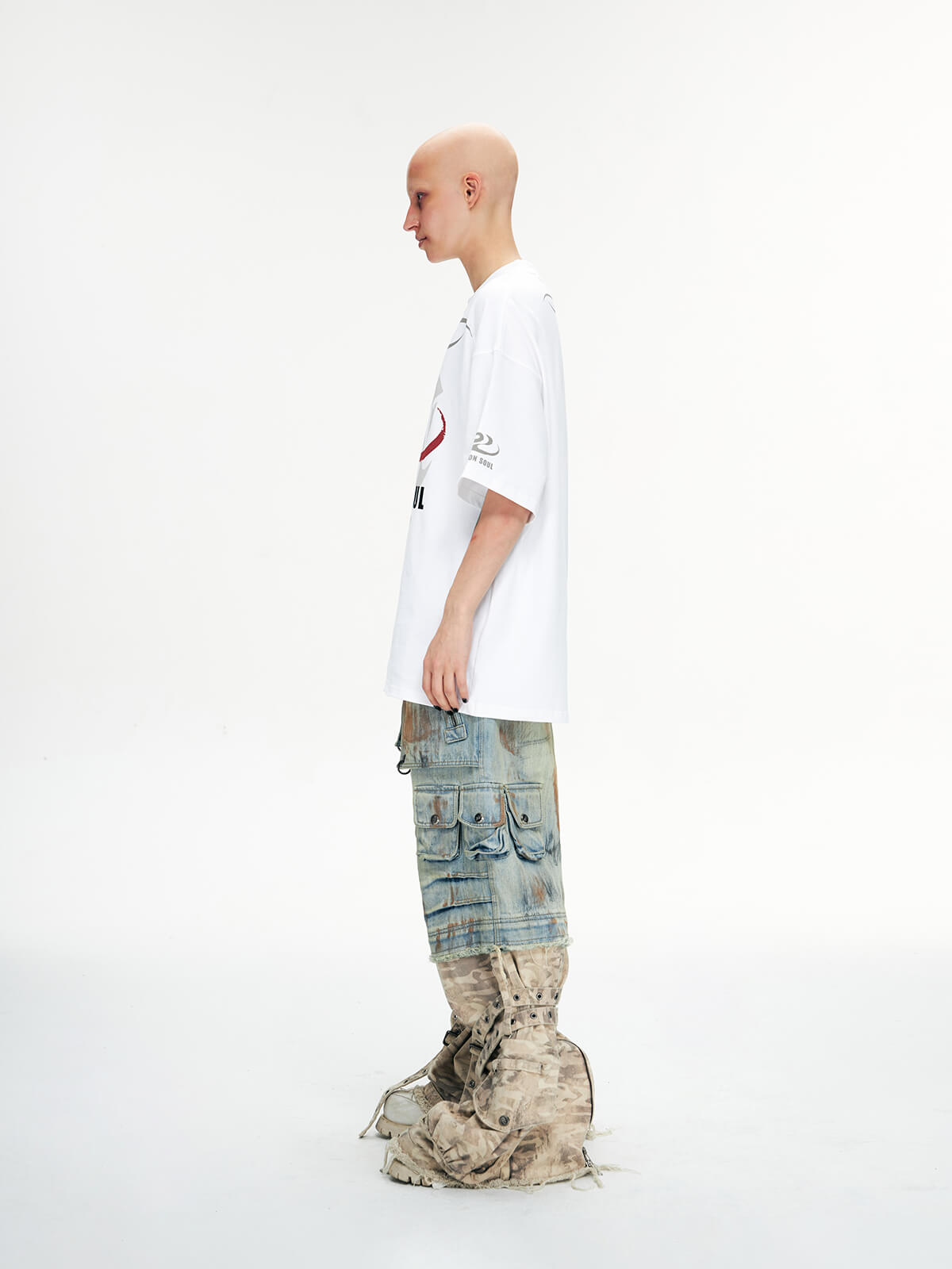 Personsoul Detachable Paneled Camo Baggy Jeans
