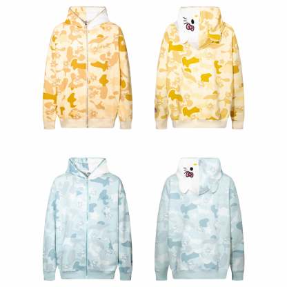 Hellokitty Camouflage Hoodies Fall Jacket Oversized Sweatshirts Casual Drawstring Zip Up Y2K Hoodie with Pocket