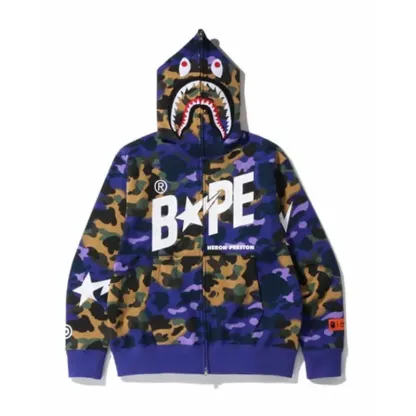 New  Camo Shark Zip Up Hoodie-OSI