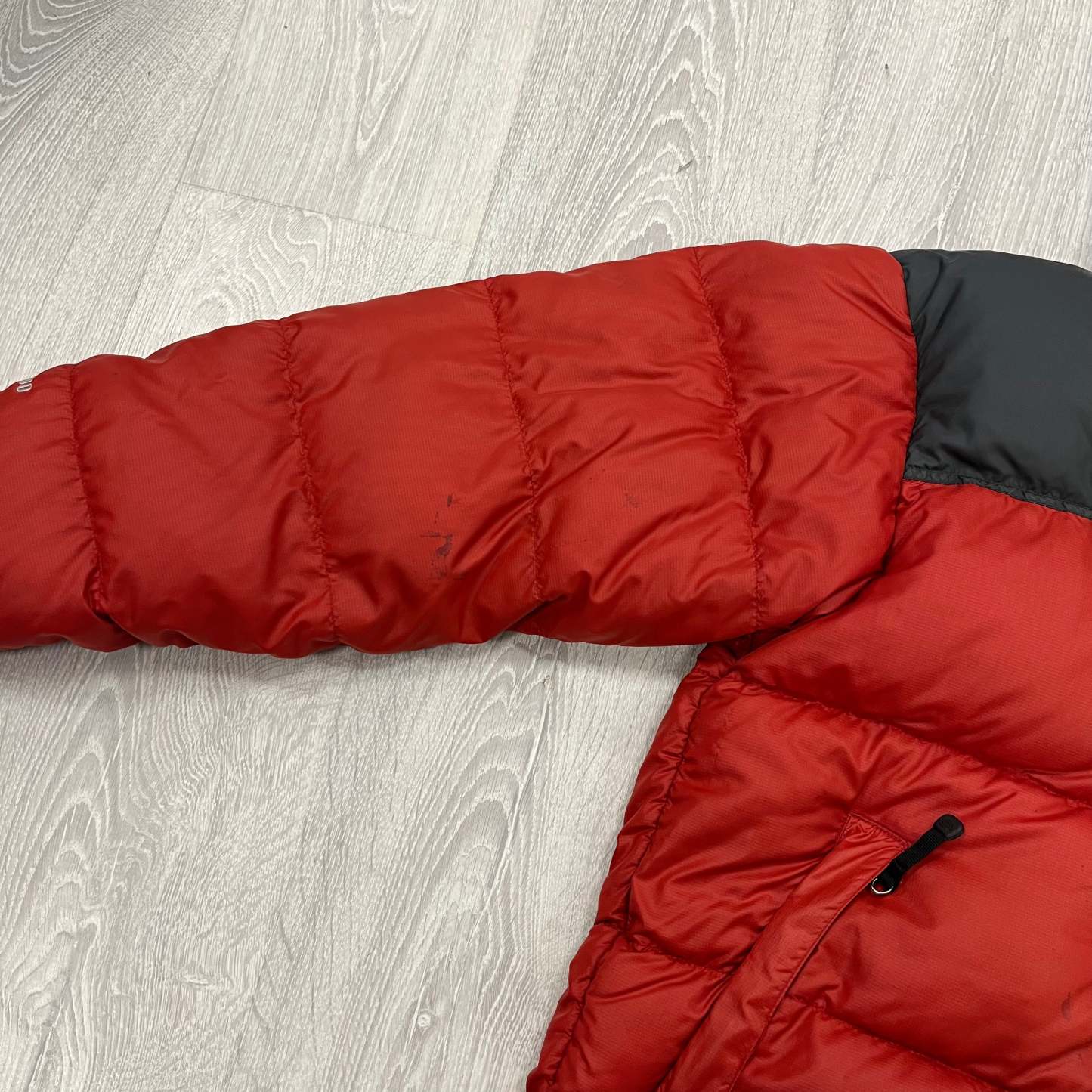 Red & Grey Puffer Jacket WITH STAIN