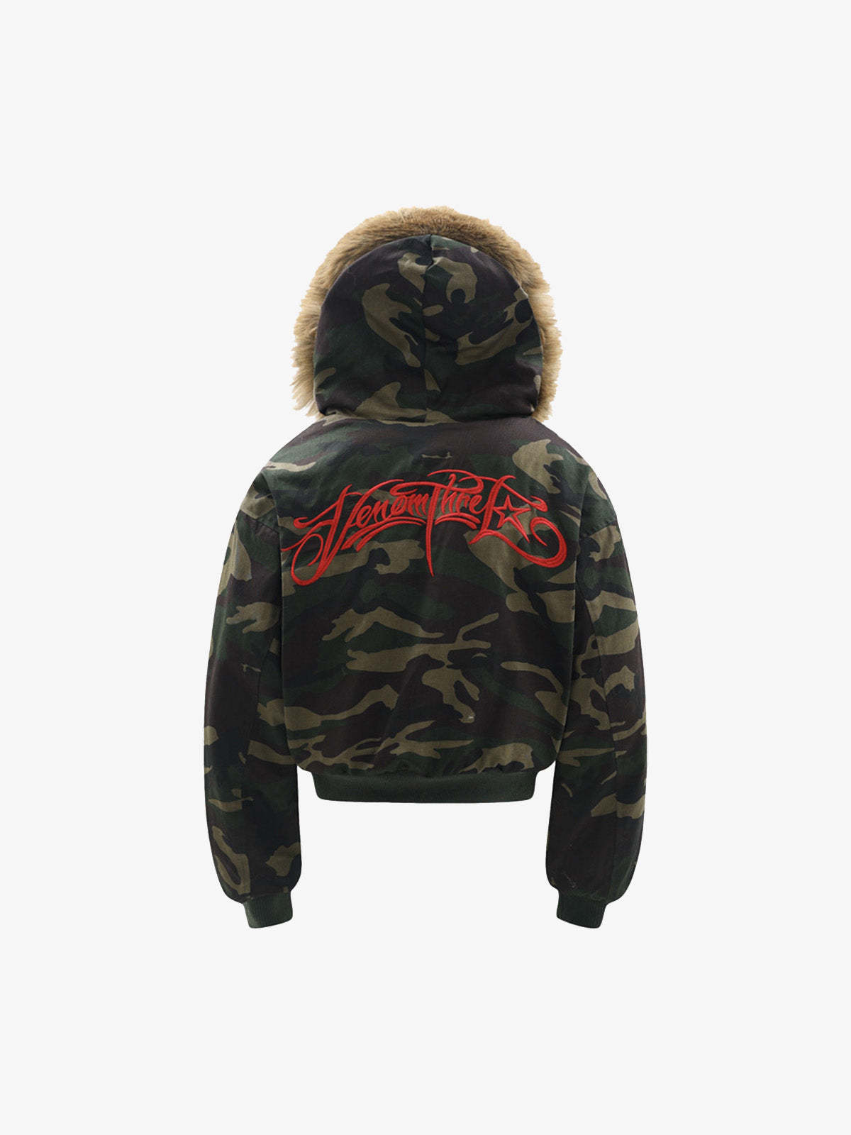 Embroidered Detachable Fur Hooded Jacket