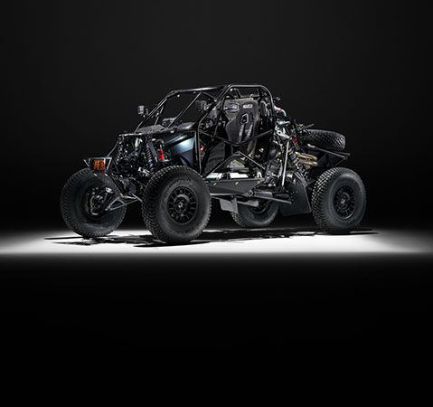 Race-spec, one-piece, high-strength steel chassis of the Polaris RZR R Factory Edition.