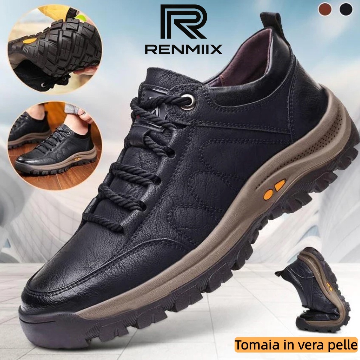 【🎁Offerta a tempo limitato】🐂 Scarpe ortopediche da uomo, realizzate in pelle di vitello australiana👞 Cucite a mano, impermeabili e antiscivolo✅ Supporto dell'arco plantare - camminata confortevole✅