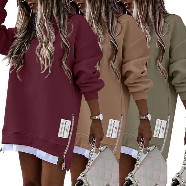 ChicMe 2025 Womens Long Sleeve Pullover Sweatshirt Zipper Slit Casual Dress Drop Shoulder Oversized Outfits