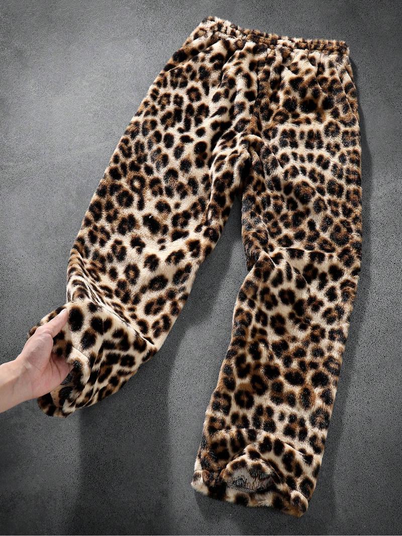 Ns Style Fashion Striped Leopard Print Loose Home Pants, Elastic Waist Knit Sporty Long Pants, Casual Fitted Design for All Seasons Ns Style Fashion Striped Leopard Print Loose Home Pants, Elastic Waist Knit Sporty Long Pants, Casual Fitted Design for All Seasons