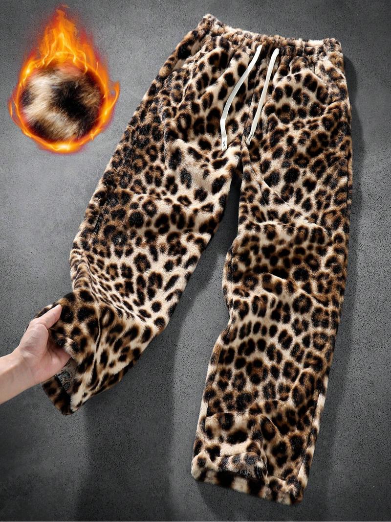 Ns Style Fashion Striped Leopard Print Loose Home Pants, Elastic Waist Knit Sporty Long Pants, Casual Fitted Design for All Seasons Ns Style Fashion Striped Leopard Print Loose Home Pants, Elastic Waist Knit Sporty Long Pants, Casual Fitted Design for All Seasons